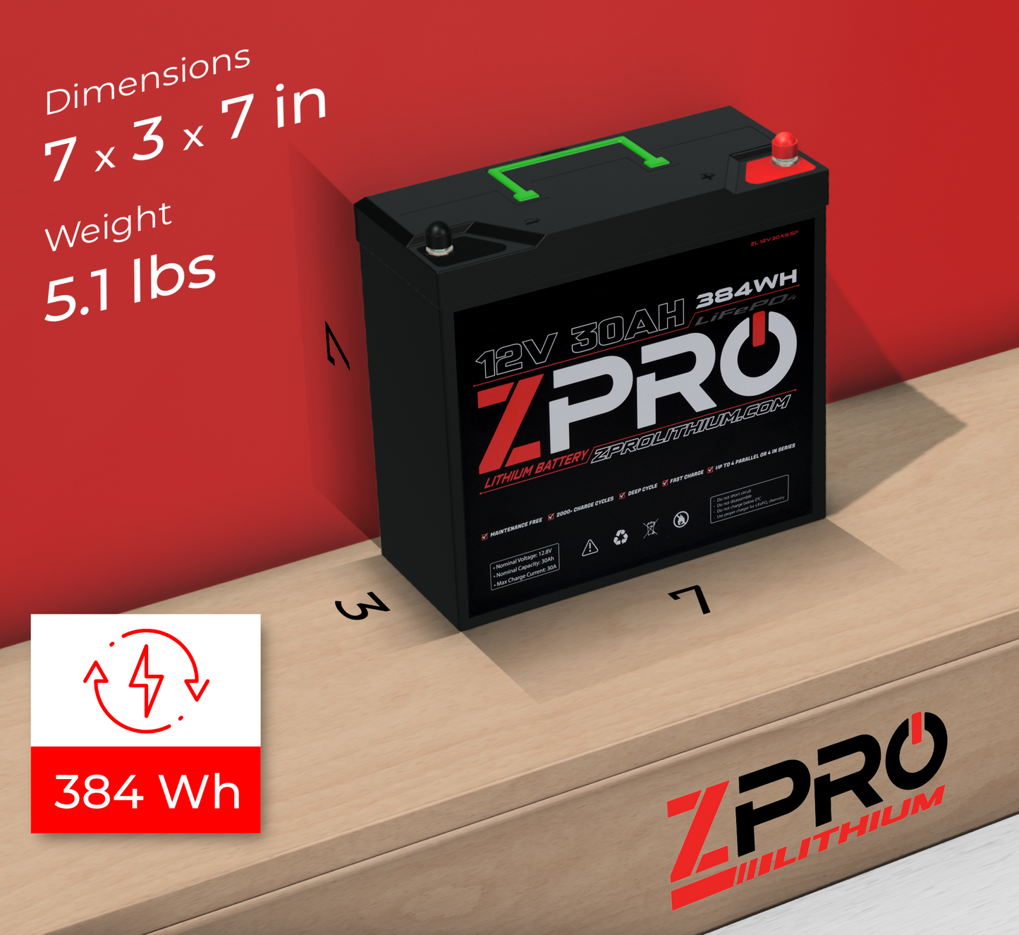 ZPRO Lithium 12V 30AH Battery