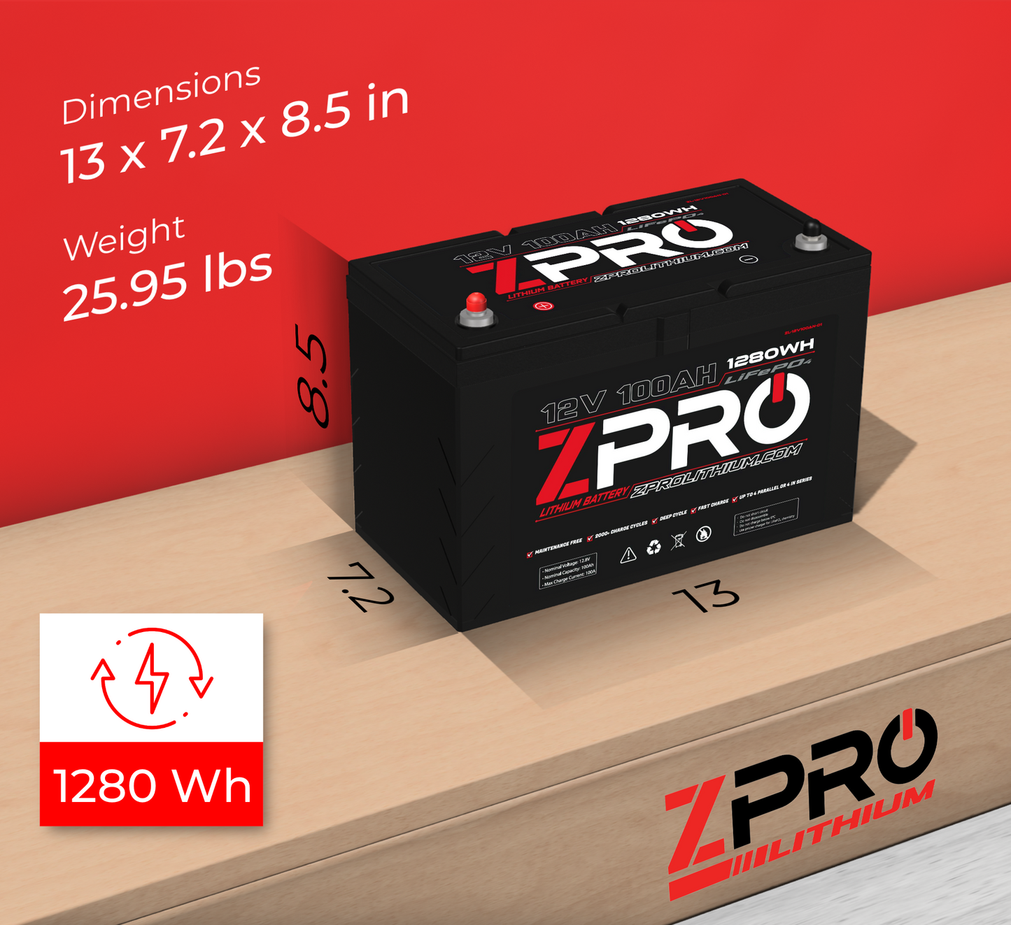 ZPRO 12V100AH LITHIUM BATTERY