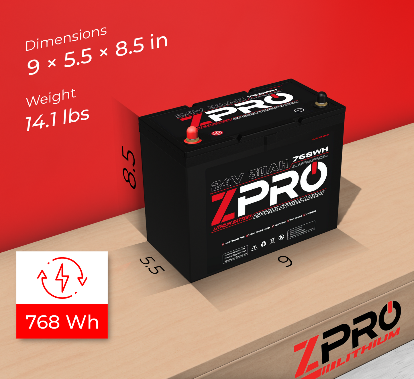 ZPRO Lithium 24V 30AH Battery