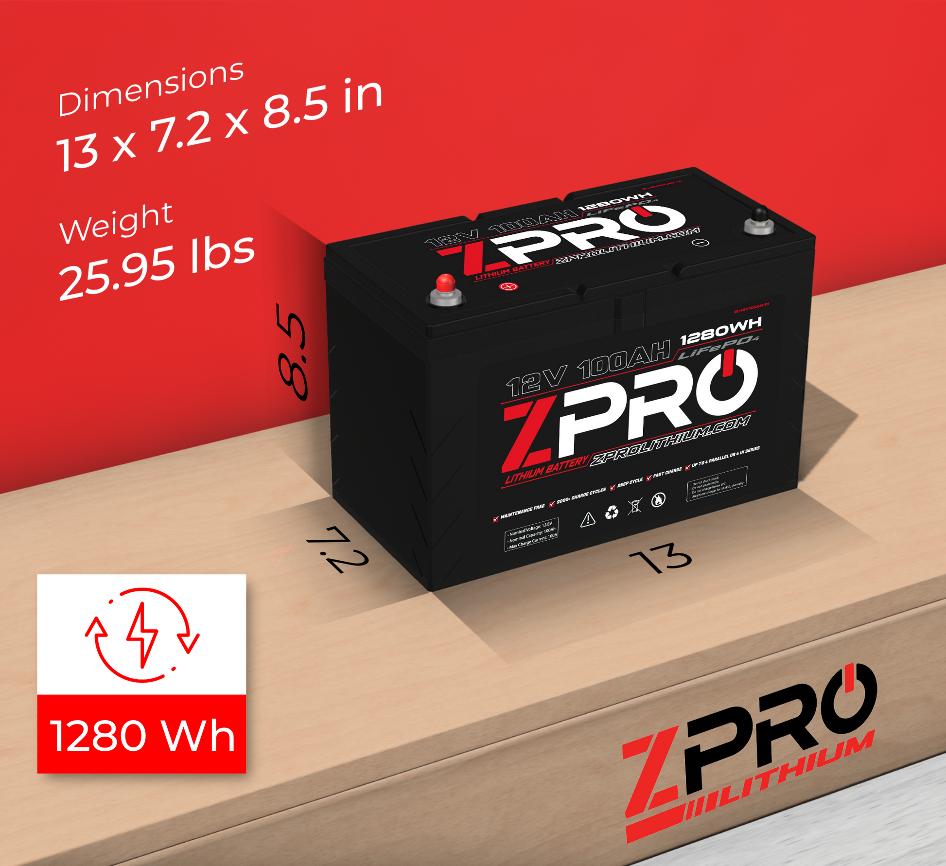 ZPRO Lithium 12V 100AH Battery