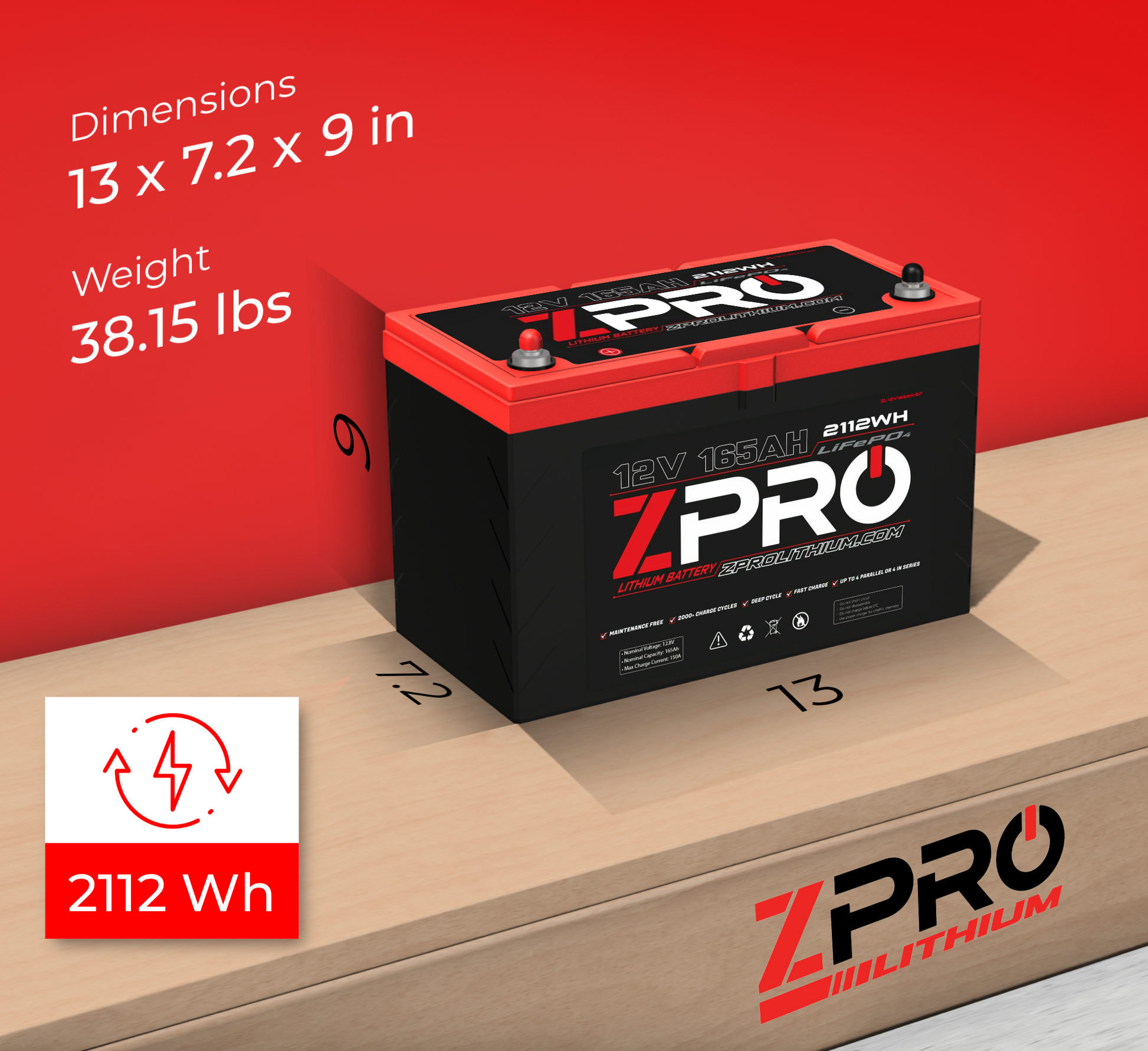 ZPRO Lithium 12V 165AH Battery